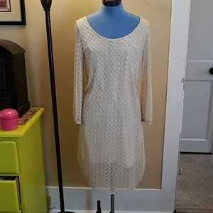 Lucky brand dress Size L gold & white crochet knit